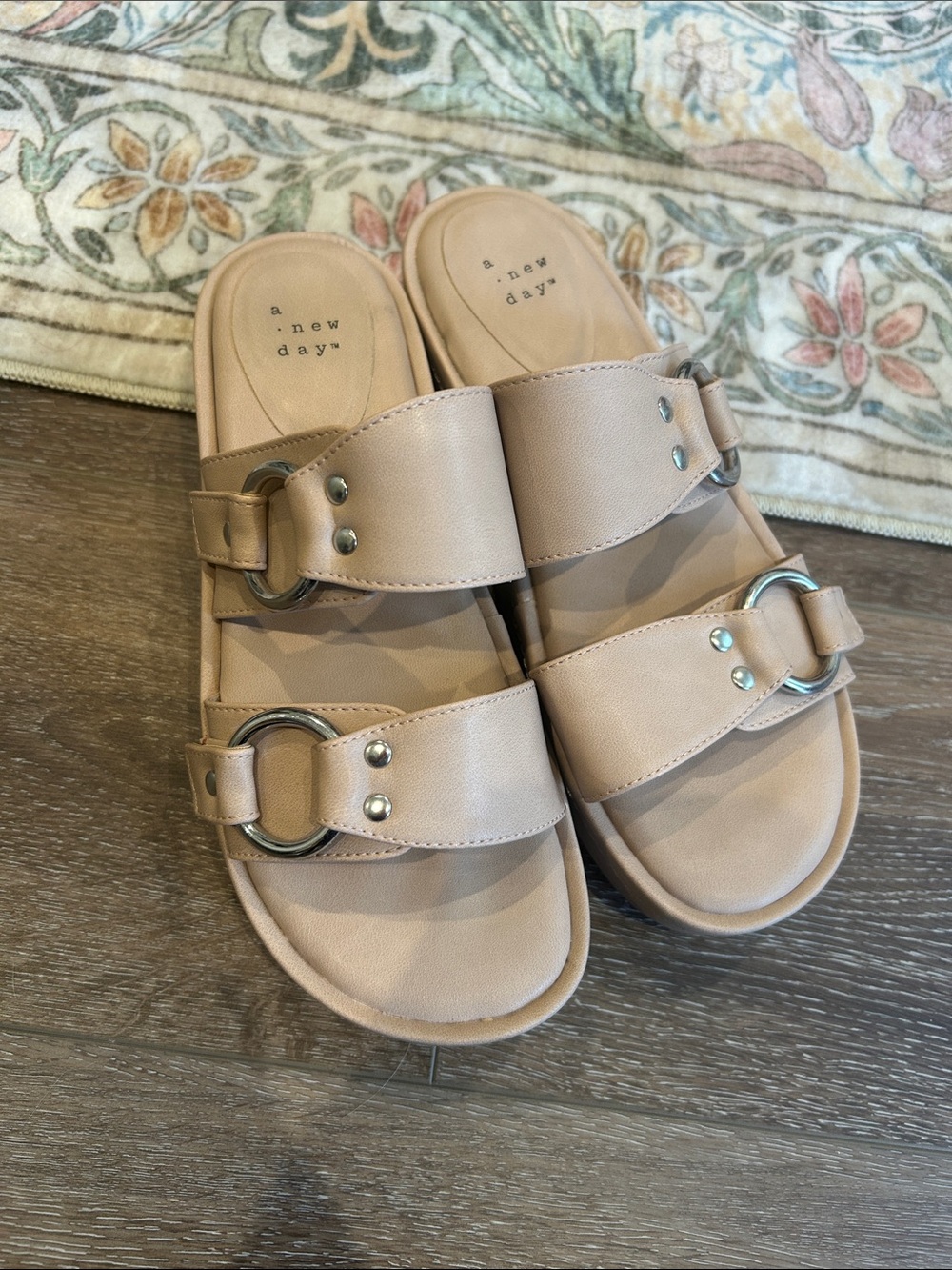 Like new a new day Nude/Tan Double Strap Slide Sandals
